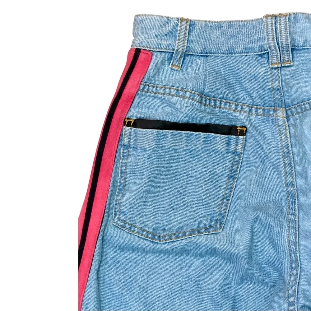 Koche Women Light Wash Designer Paris Jeans Pink Stripe Black Satin $465 MSRP 26